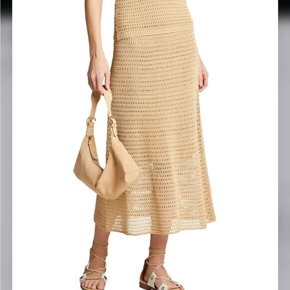 VINCE CROCHET-KNIT COTTON MIDI SKIRT IN VANILLA - Picture 1 of 5